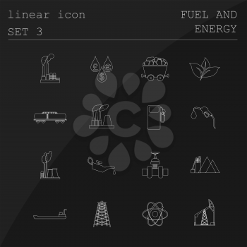 Outline icon set Fuel and energyl. Flat linear design. Vector illustration