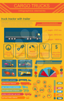 Cargo transportation infographics, trucks, lorry. Elements infographics.  Vector illustration