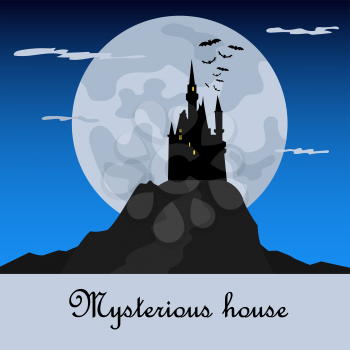 Misterious house in the dark night. Halloween holiday. Flat icons. Vector illustration