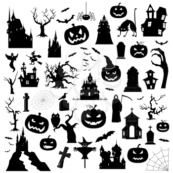 Halloween holiday graphic template. Flat icons. Vector illustration