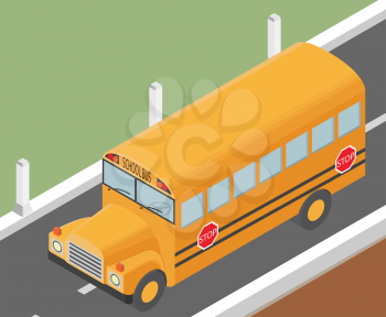 Flat 3d isometricschoolbus for city map transportation constructor isolated on white. Build your own infographic collection. Vector illustration