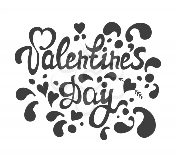 Happy Valentine`s day hand drawn lettering. I love you calligraphy, greeting card template isolated on white. Vector illustration