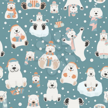 Cute polar bear seamless pattern. Elements for christmas holiday greeting card, poster design. Vector illustration