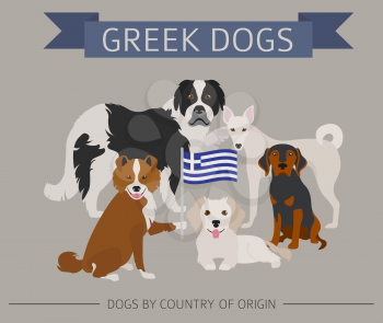 Dogs by country of origin. Greek dog breeds. Infographic template. Vector illustration