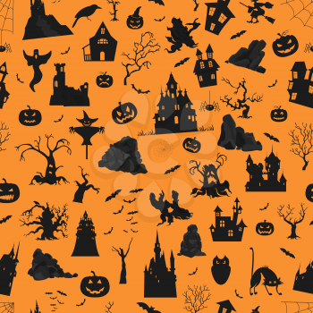 Halloween holiday orange seamless pattern. Flat design. Vector illustration