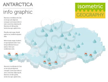 Isometric 3d Antarctica physical map elements. Build your own geography info graphic collection. Vector illustration