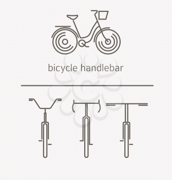 Equipment for transport driving logo set. Bicycle handlebar, steering wheels thin line icons. Vector illustration