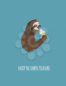 The story of one sloth. At the party with friends. Funny cartoon sloths in different postures set. Vector illustration