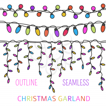 Christmas light garlands set. Outline isolated design seamless pattern. New year winter collection. Vector illustration