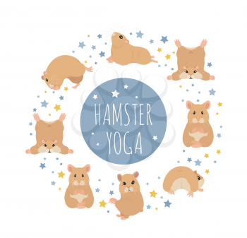 Hamsters yoga poses and exercises. Cute cartoon clipart set. Vector illustration