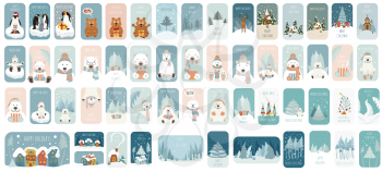 Cute winter holiday sticker icon set. Elements for christmas greeting card, poster design. Vector illustration