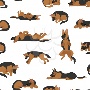 Sleeping dogs poses seamless pattern. German shepherd dogs. Vector illustration