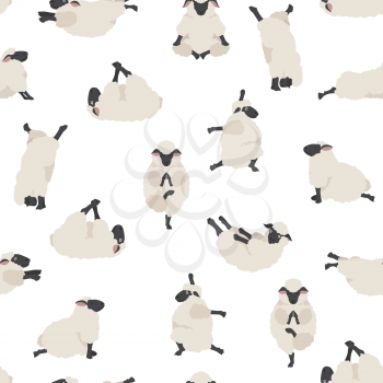 Sheep yoga poses seamless pattern. Farm animals set. Flat design. Vector illustration