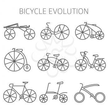 Bicycle history. Evolution. Flat colour design vector icon set. Illustration