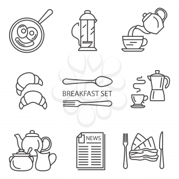 Breakfast thin line vector icon set. Illustration