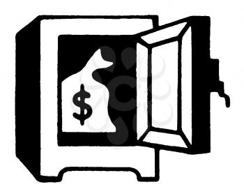 Royalty Free Clipart Image of a Safe with a Bag of Money