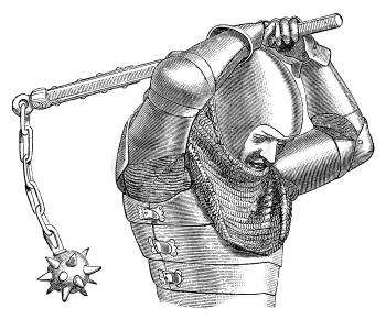 Royalty Free Clipart Image of a Knight with a Flail