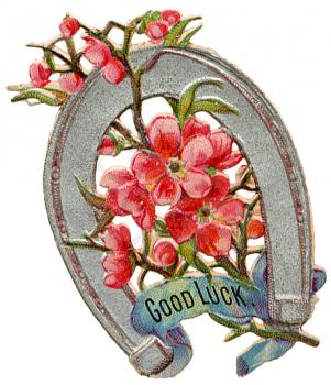 Royalty Free Clipart Image of a Good Luck Horseshoe with Flowers