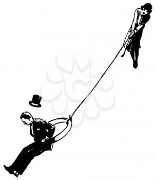 Royalty Free Clipart Image of a Woman Roping a Man 