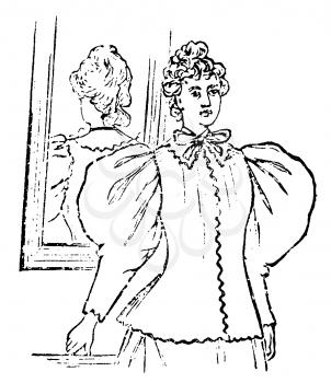 Royalty Free Clipart Image of a Woman Standing in Front of a Mirror 