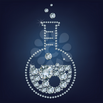 Chemistry flask icon made up a lot of diamonds on the black background 