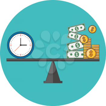 Time is money concept. Flat design. Icon in turquoise circle on white background
