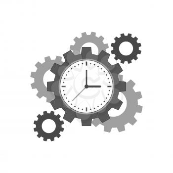 Clock with cogwheels icon. Time management concept. Symbol in trendy flat style isolated on white background. Illustration element for your web site design, logo, app, UI.