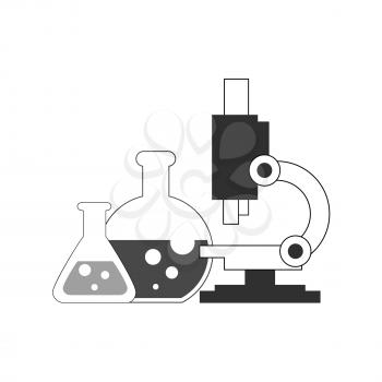 Flasks and microscope icon. Research lab concept. Symbol in trendy flat style isolated on white background. Illustration element for your web site design, logo, app, UI.