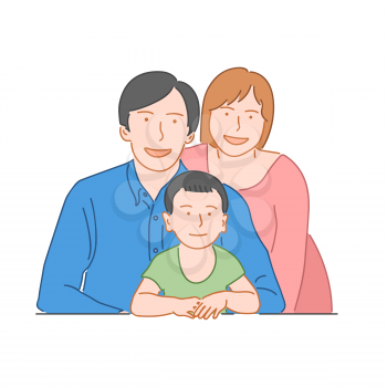 Happy family concept. Dad, mom and son. Hand drawn style doodle design illustration