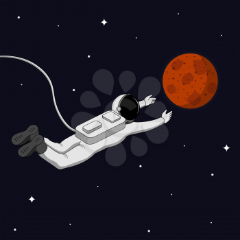 Astronaut in Space. Reach the Mars and Space Exploration Concept. Vector illustration