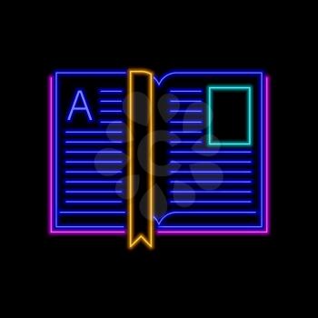 Open book neon sign. Bright glowing symbol on a black background. Neon style icon. 