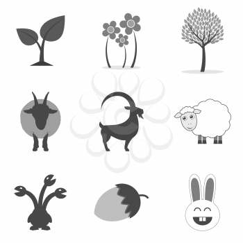Set of nature icons and symbols in trendy flat style isolated on white background. Vector illustration elements for your web site design, logo, app, UI.