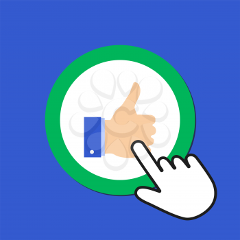 Hand with thumbs up icon. Like concept. Hand Mouse Cursor Clicks the Button. Pointer Push Press