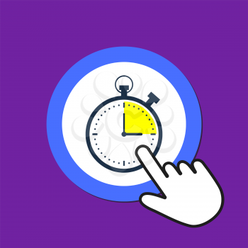 Stopwatch icon. Time test concept. Hand Mouse Cursor Clicks the Button. Pointer Push Press