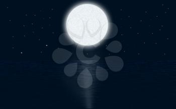 Illustration of the sea or ocean, with the moonlight.