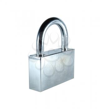 Closed metal padlock isolated on white background