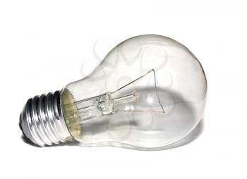 Electric light bulb with shadow on white background