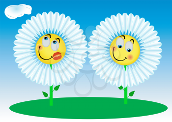Illustration 2 funny enamoured flowers with leaves
