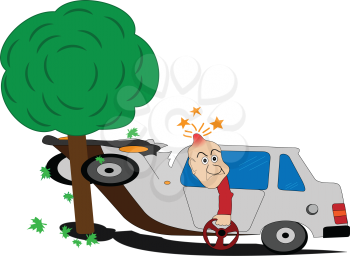 Illustration of a road accident and the man with the wheel