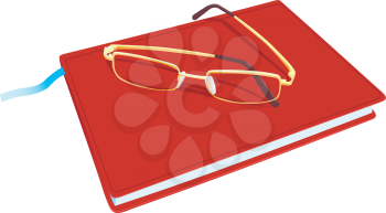 Illustration of the closed book and glasses on a white background