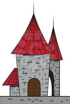Illustration of cartoon small castle with red roofs
