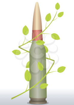 Illustration of a cartridge with a green branch with leaves