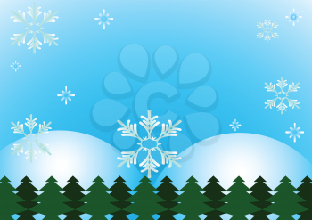 Illustration of a Christmas background with Christmas trees and snowflakes