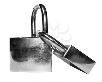 Two shiny metal closed lock isolated on white background