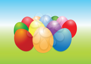 Illustration of colored Easter eggs on a blue-green background