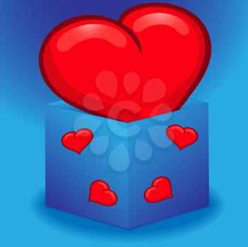 Illustration of heart in open box with hearts