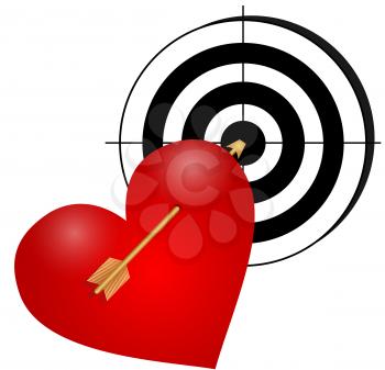 Illustration of a heart with an arrow and the target on a white background