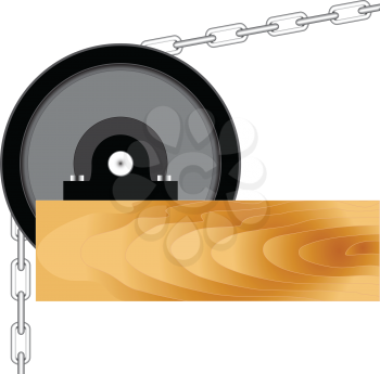 Illustration of mechanical block with chain on white background