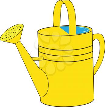 Illustration of a yellow garden watering can with water