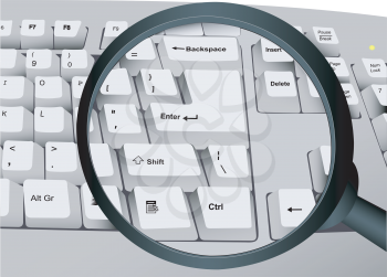 Illustration of the computer keyboard the increased magnifier